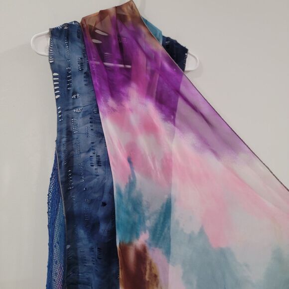 Womens Open Cardigan Size Medium Sheer Sleeveless Colorful Bohemian Indie Fairy - Picture 2 of 8